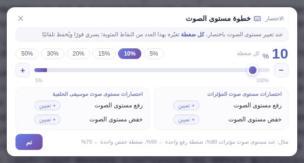 مثال: عند مستوى أصوات 80% تجعله ضغطة الرفع 90% وضغطة الخفض 70%