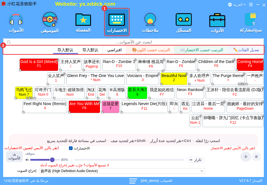 ① «الاختصارات» ② فئات الاختصارات
