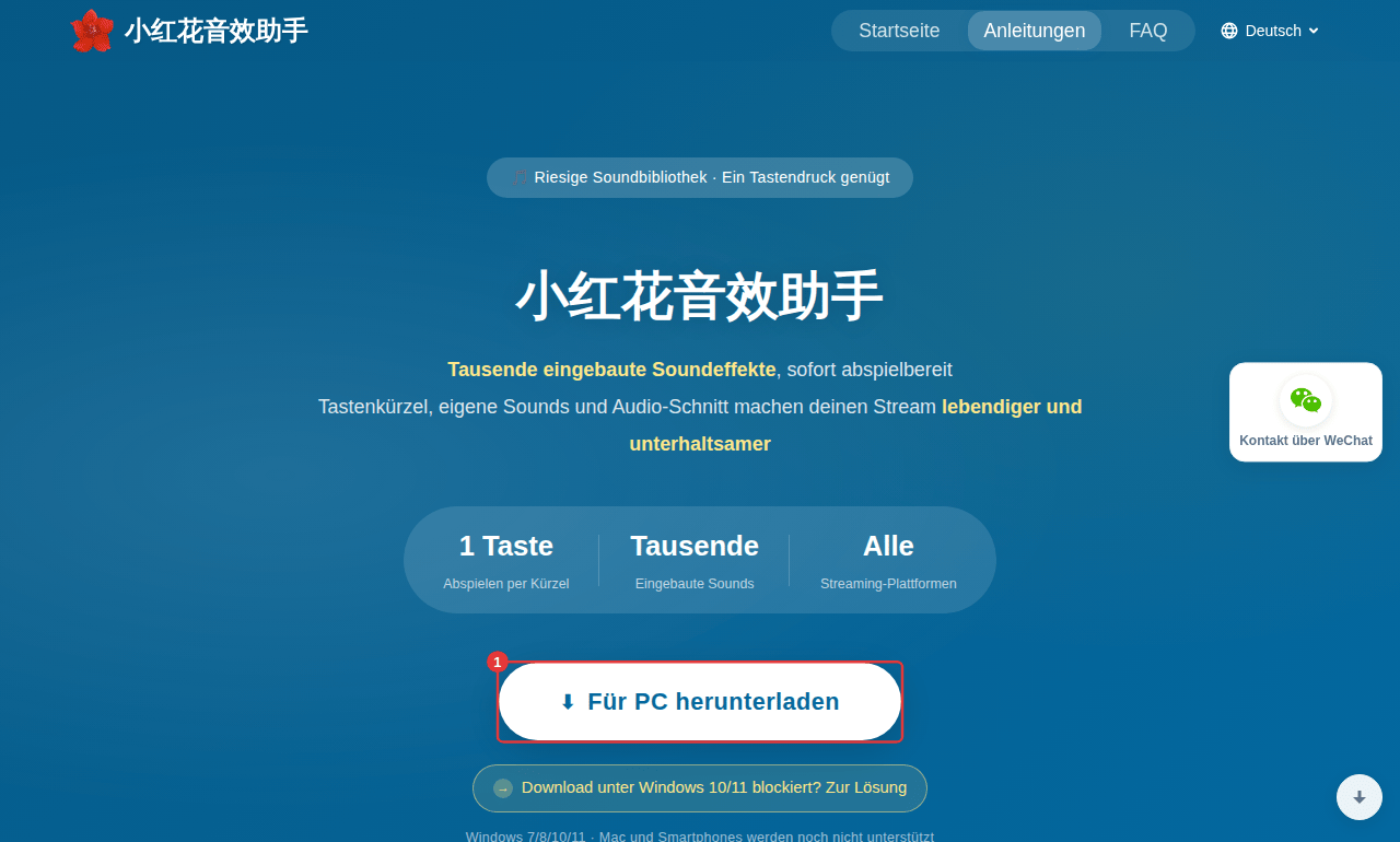 Die unterstützten Systeme stehen unter der Download-Schaltfläche der Website