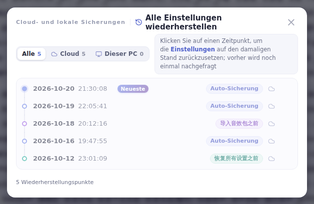 Einen Wiederherstellungspunkt vor dem Löschen wählen