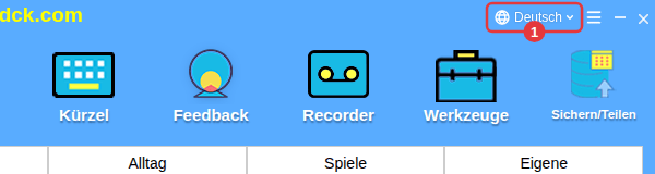 Das Sprachmenü in der Titelleiste