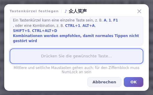 Gewünschte Taste drücken, dann auf OK klicken