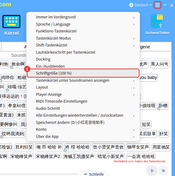Weitere Einstellungen → Schriftgröße (100 %)