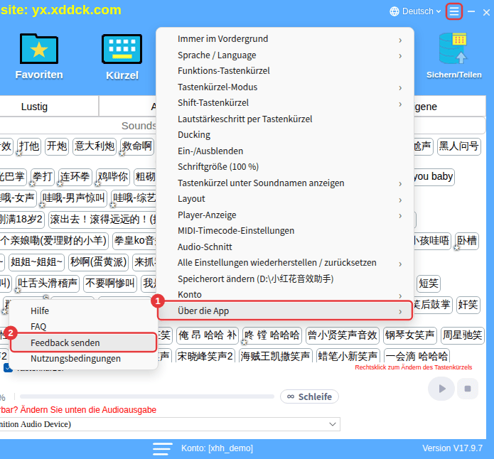 ≡ oben rechts → Über die App → Feedback senden