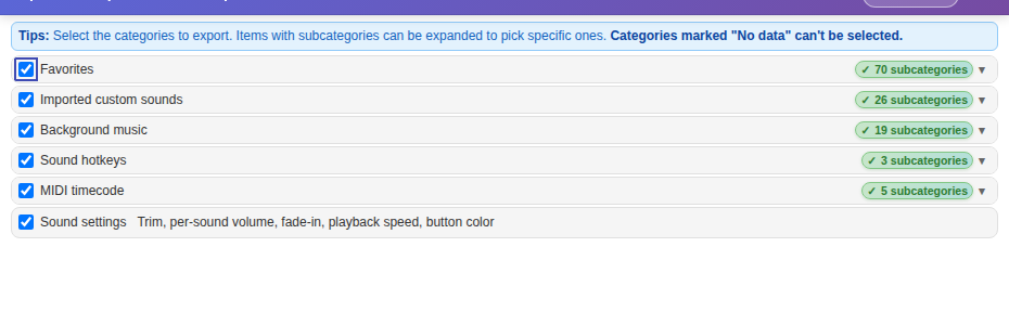 Export a sound pack on the old PC