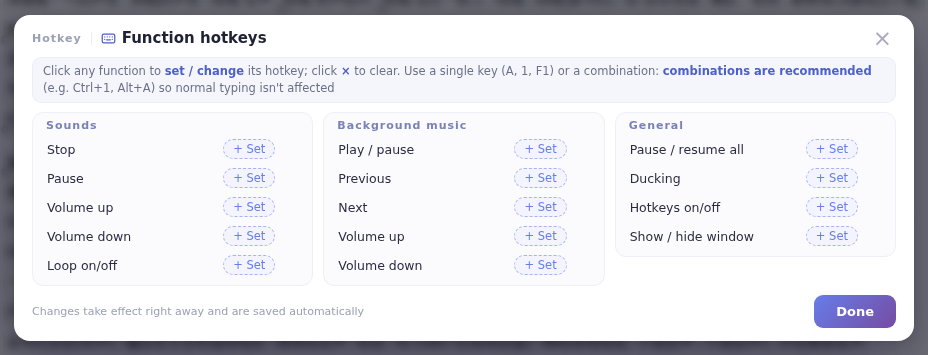 The Function hotkeys window