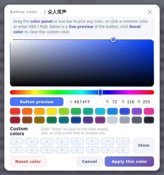 Pick a color and click Apply this color; Reset color removes the sound’s own color