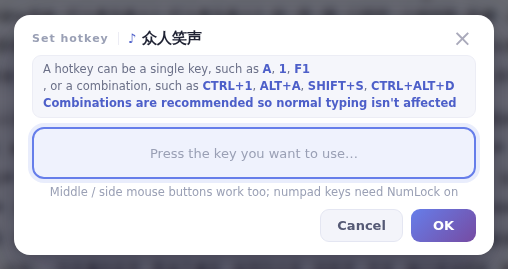 Press the key you want, then click OK