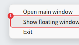 The tray icon’s right-click menu