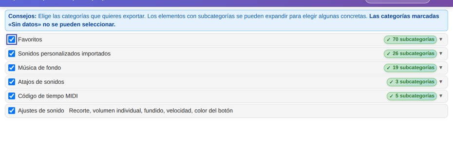 Exportar un paquete de sonidos en el PC antiguo