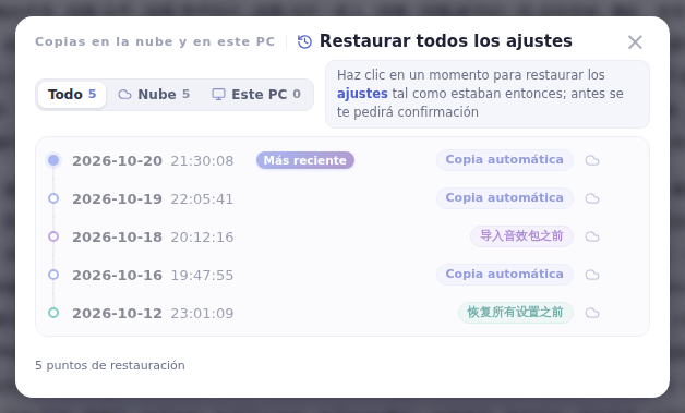 Elige un punto de restauración anterior al borrado