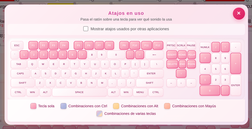 El teclado Atajos en uso