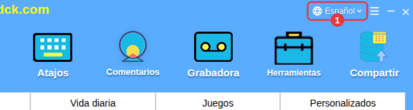 El menú de idioma de la barra de título