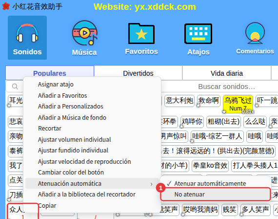Clic derecho en un sonido → Atenuación automática → No atenuar