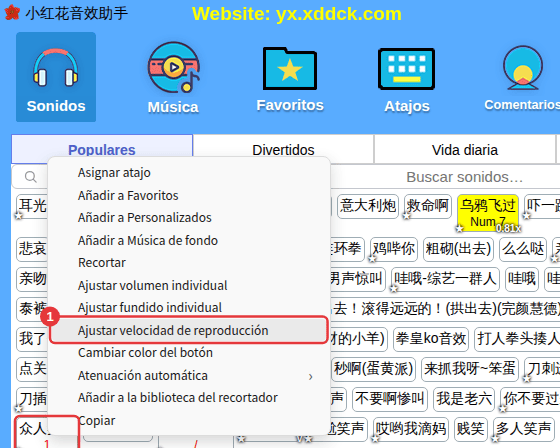 Clic derecho en un sonido → Ajustar velocidad de reproducción