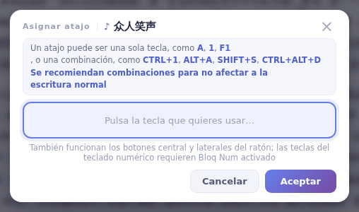 Pulsa la tecla que quieras y haz clic en Aceptar