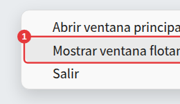 El menú contextual del icono de la bandeja