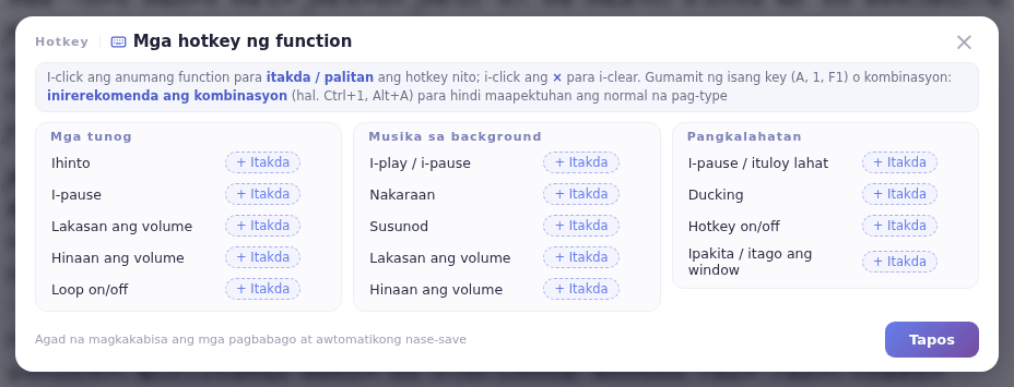 Ang window na Mga hotkey ng function