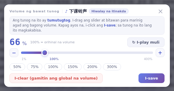 Ang window ng volume ng tunog na ito: 100% ang orihinal na volume