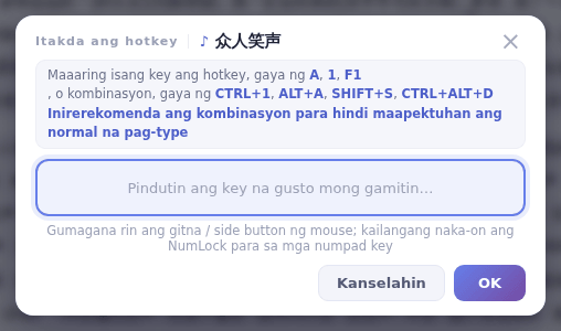 Pindutin ang gustong key, saka i-click ang OK