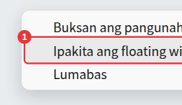 Ang right-click menu ng icon sa tray
