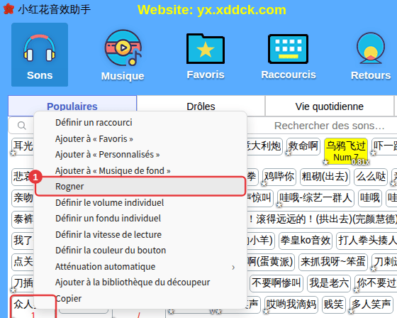 Clic droit sur un son → Rogner