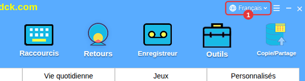 Le menu de langue de la barre de titre