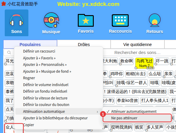 Clic droit sur un son → Atténuation automatique → Ne pas atténuer