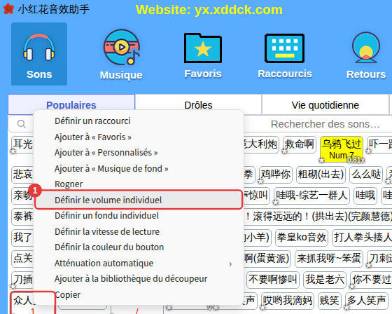 Clic droit sur un son → Définir le volume individuel