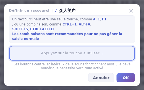 Appuyez sur la touche voulue, puis cliquez sur OK