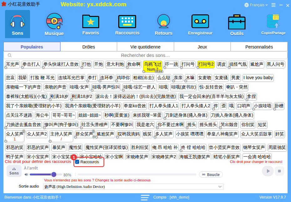 ① Raccourcis