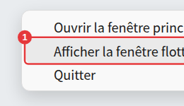 Le menu contextuel de l’icône de la zone de notification