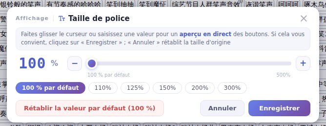 La fenêtre Taille de police