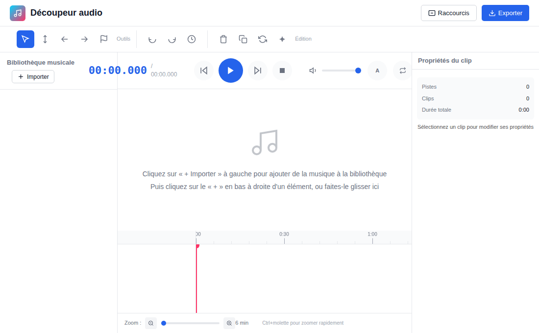 Le découpeur audio avant l’ajout de musique