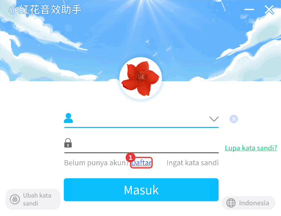 Jendela masuk: belum punya akun? Klik Daftar