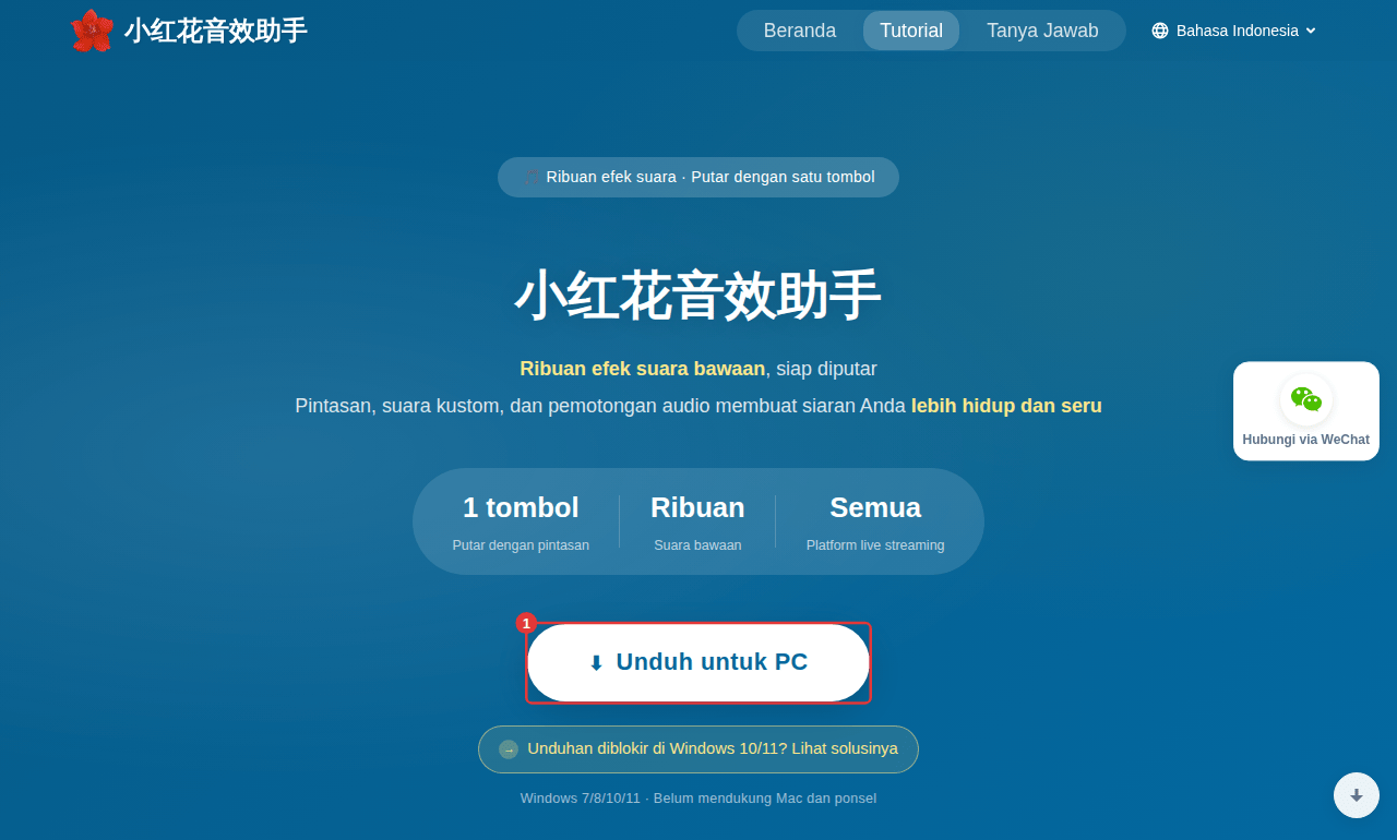 Sistem yang didukung tercantum di bawah tombol unduh di situs