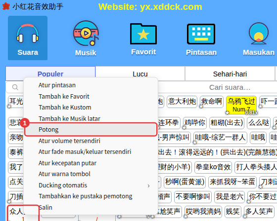 Klik kanan suara → Potong