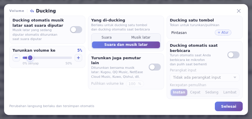 Jendela Ducking: Pulihkan volume ke ada tepat di bawah Turunkan juga pemutar lain