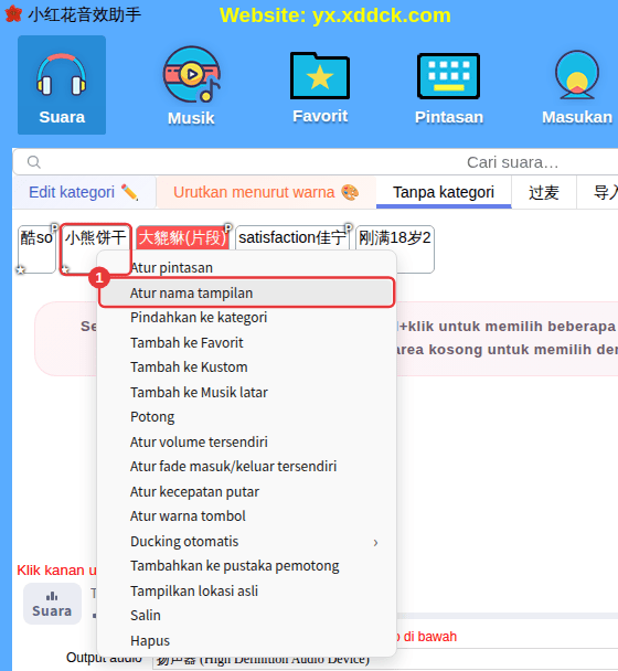 Menu klik kanan favorit (contoh: Atur nama tampilan)