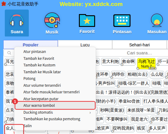 Klik kanan suara → Atur warna tombol