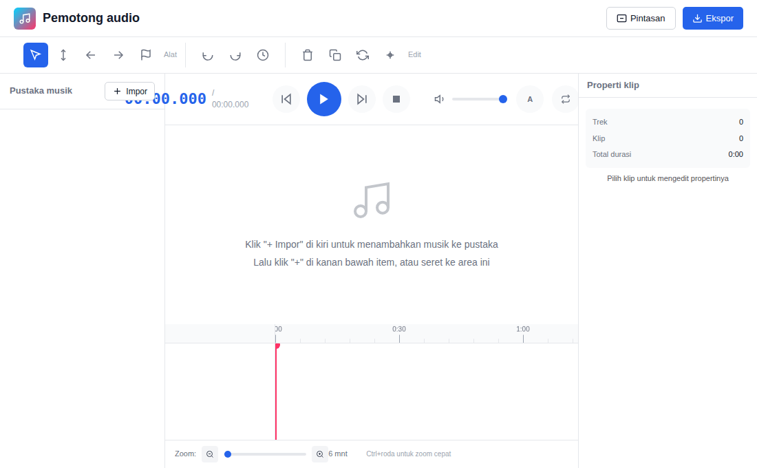 Pemotong audio sebelum musik ditambahkan