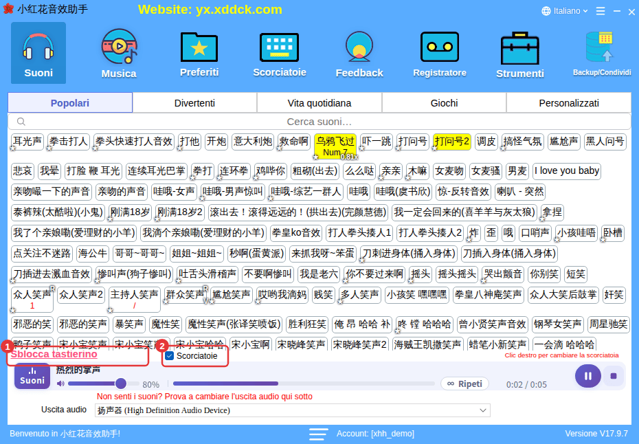 ① Sblocca tastierino ② Scorciatoie