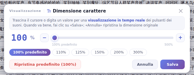 La finestra Dimensione carattere