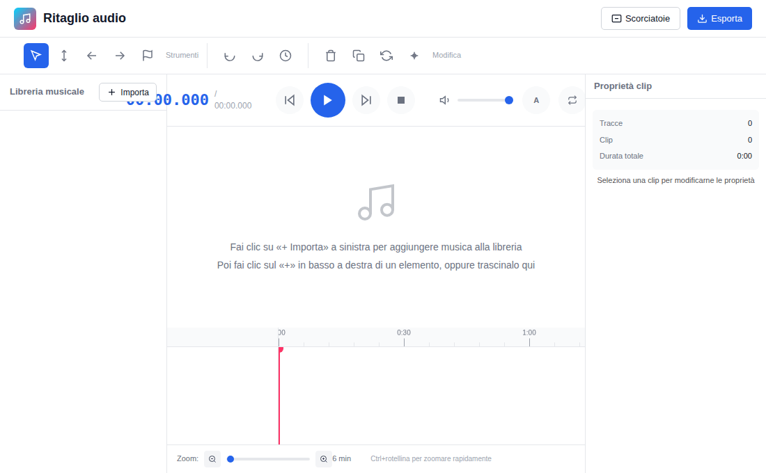 Ritaglio audio prima di aggiungere musica