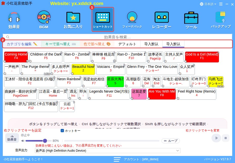 ①「ショートカット」② ショートカットのカテゴリ
