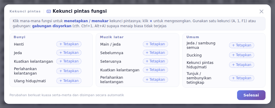 Tetingkap Kekunci pintas fungsi