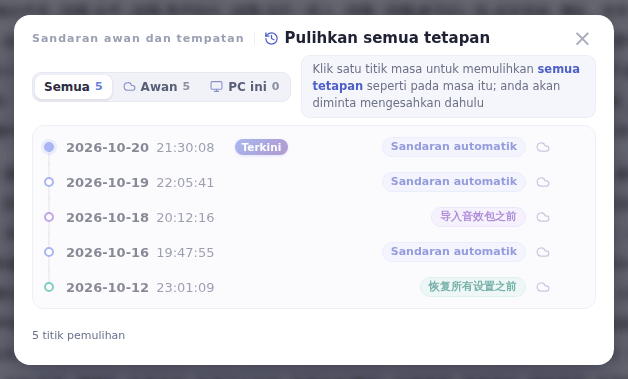 Pilih titik pemulihan sebelum pemadaman