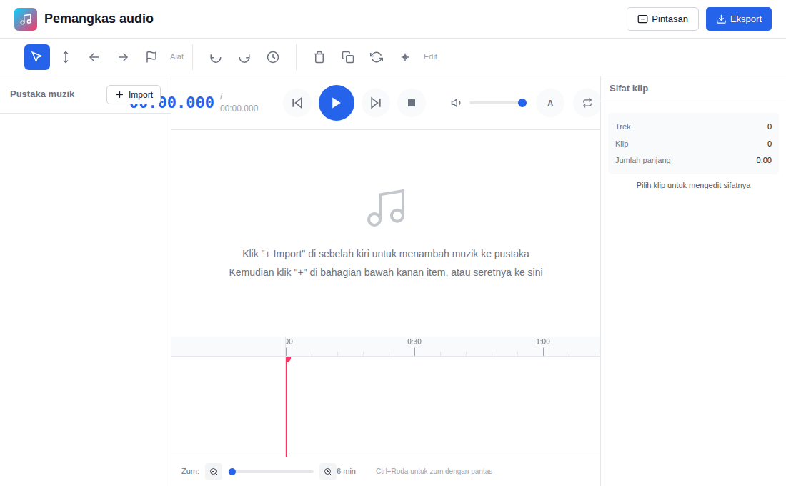 Pemangkas audio sebelum muzik ditambah