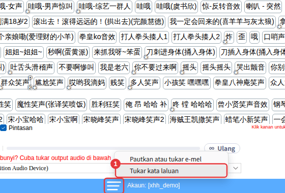 ≡ di bahagian bawah tetingkap juga membuka menu akaun