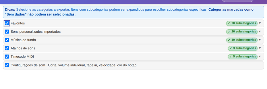 Exportar backup / pacote de sons